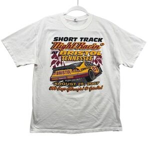 Bristol Tennessee Racing Shirt Mens XL White Short Track Night Race 2007 NASCAR
